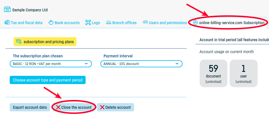 How do I close my account at online billing service? - step 2