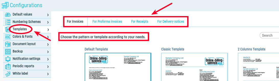 How do I change the invoice template? - step 2