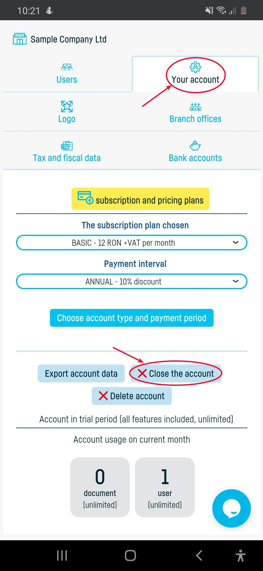 How do I close my account at online-billing-service? - step 2