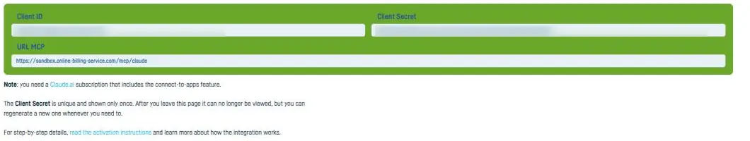 How to connect Claude.ai to online-billing-service.com - step 3