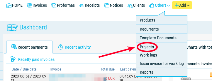 How do I add a work log project? - step 1