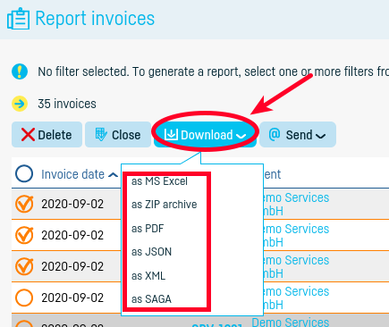 How do I download a group of invoices? - step 2