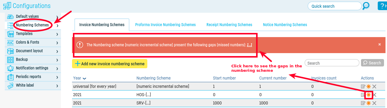 Gaps (holes) in the numbering schemes - step 1