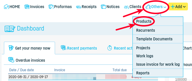 How do I import a product or services list? - step 1