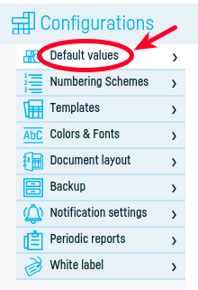 How do I set default invoice values? - step 2