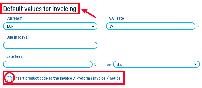 How do I set default invoice values? - step 3