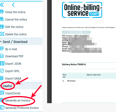 How do I generate an invoice from a notice? - step 3