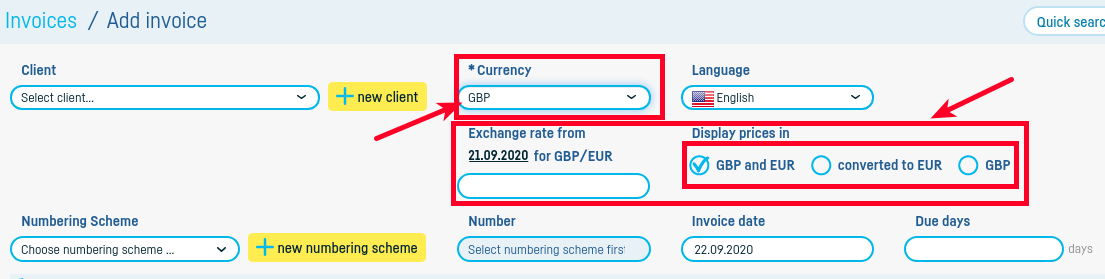 How do I add an invoice in foreign currency? - step 2