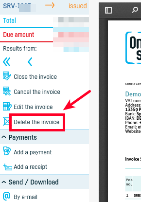 How do I delete an invoice? - step 3