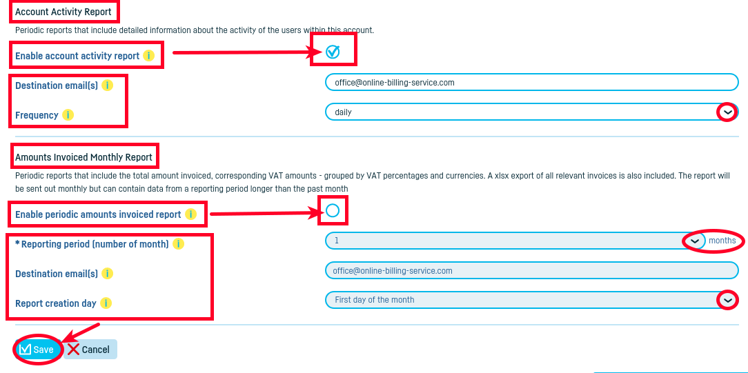 Account activity reports and total invoiced report - step 3