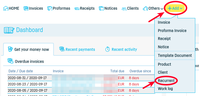 Recurrents that automatically issue invoices - step 1