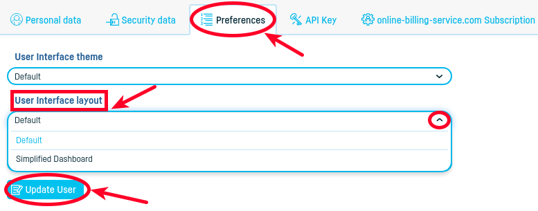 User interface layout setting - step 2