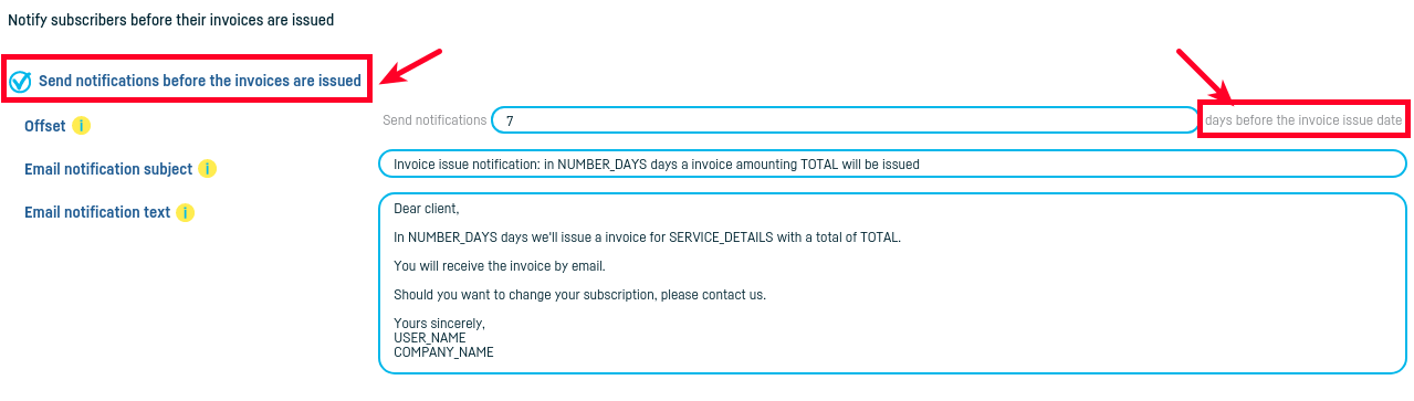 Notify subscribers before their invoices are issued - step 2