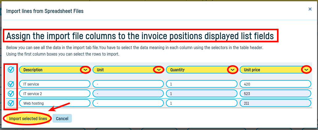 Import lines from documents into your invoice