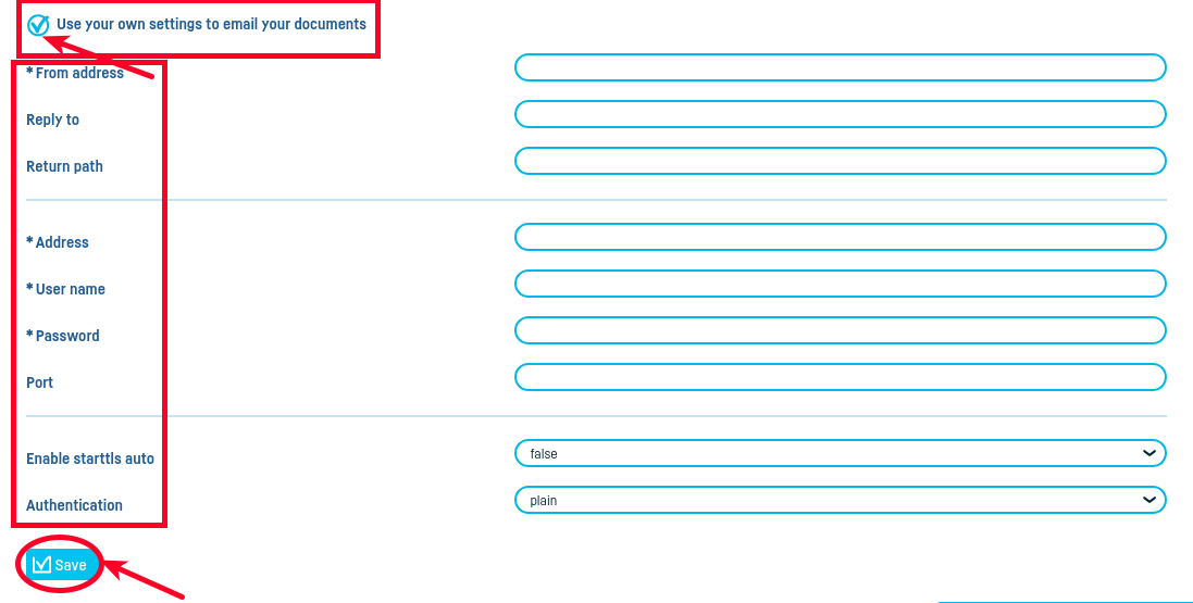 Advanced settings for sending documents by email - step 4