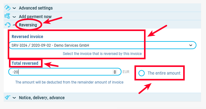 How do I reverse an invoice? - step 3