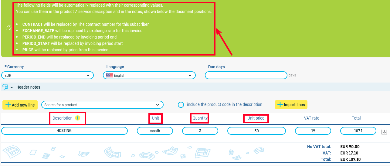 How do I define an invoice for a recurrent? - step 3