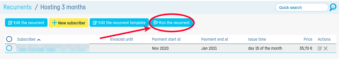 Automatically invoices issuing when running recurrents - step 1