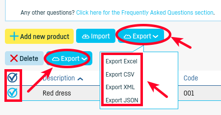 How do I export a products / services list? - step 2