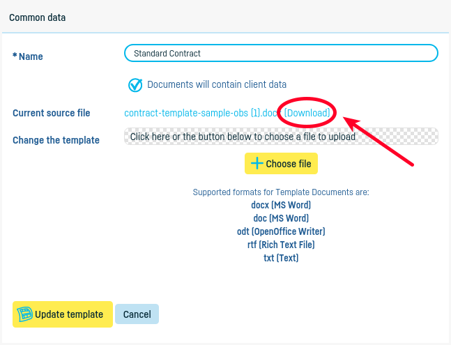 How do I define a standard document template? - step 7