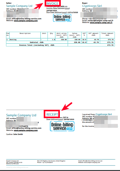 Invoice and receipt on the same sheet - step 2