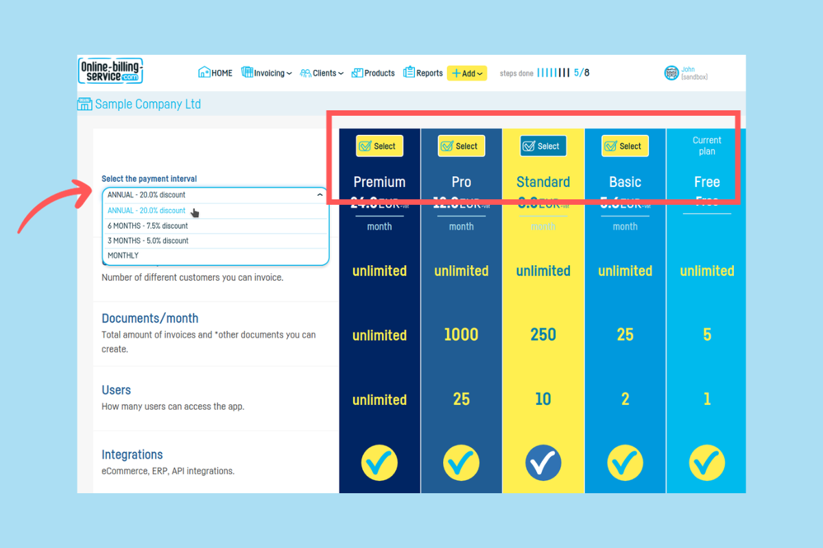 How do I change my subscription and payment period - step 3