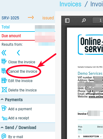 How do I cancel an invoice? - step 1