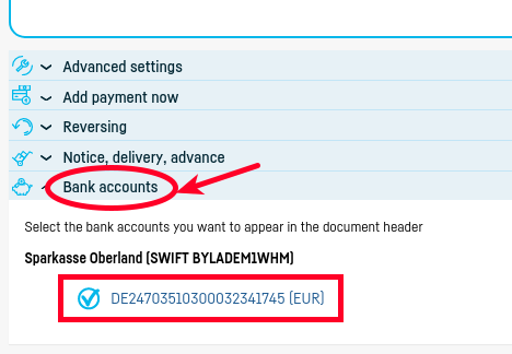 How do I select  bank account on the invoice? - step 1