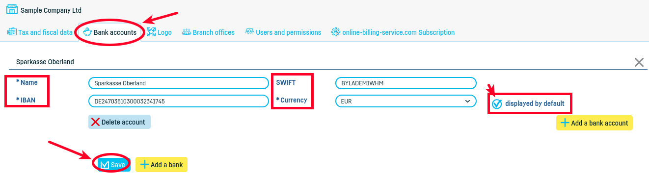 How do I select  bank account on the invoice? - step 2