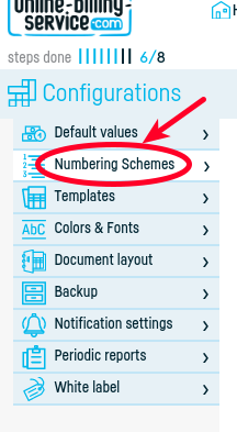 How do I delete an invoice numbering scheme? - step 2