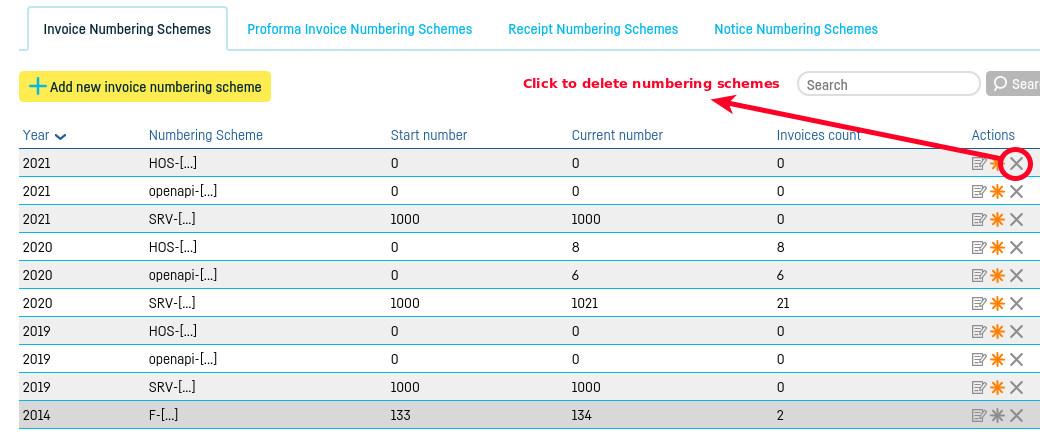 How do I delete an invoice numbering scheme? - step 3