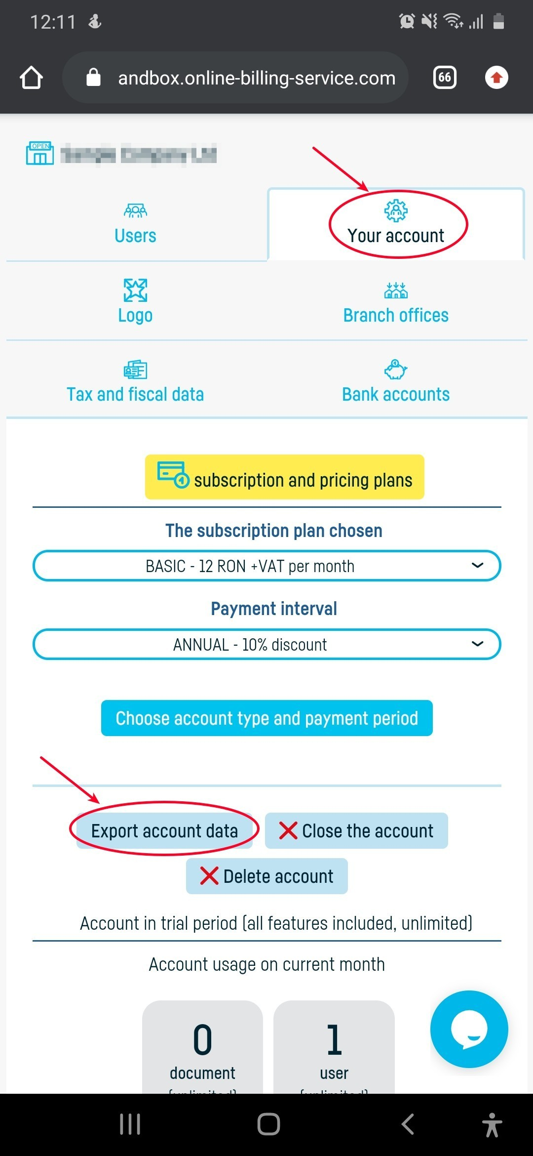 How do I export the data associated with my account? - step 4