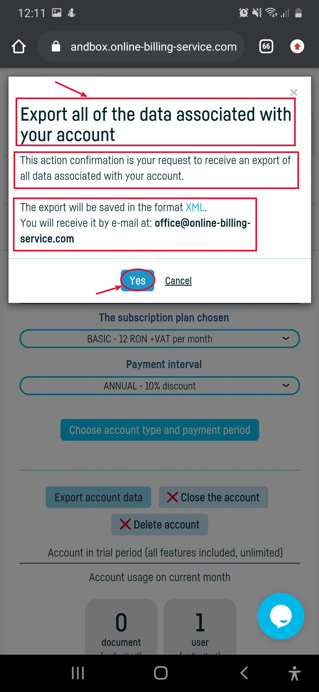 How do I export the data associated with my account? - step 5
