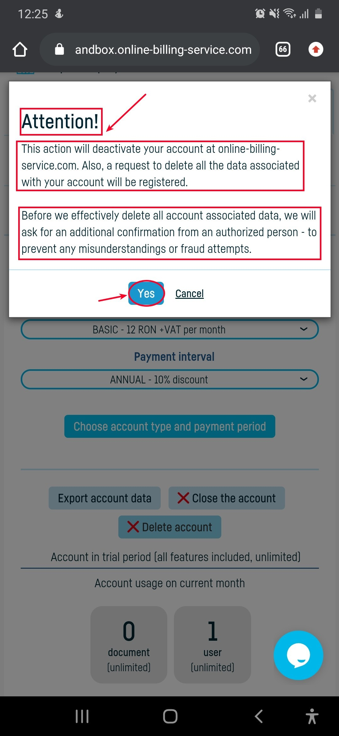 How do I delete my account and associated data? - step 3