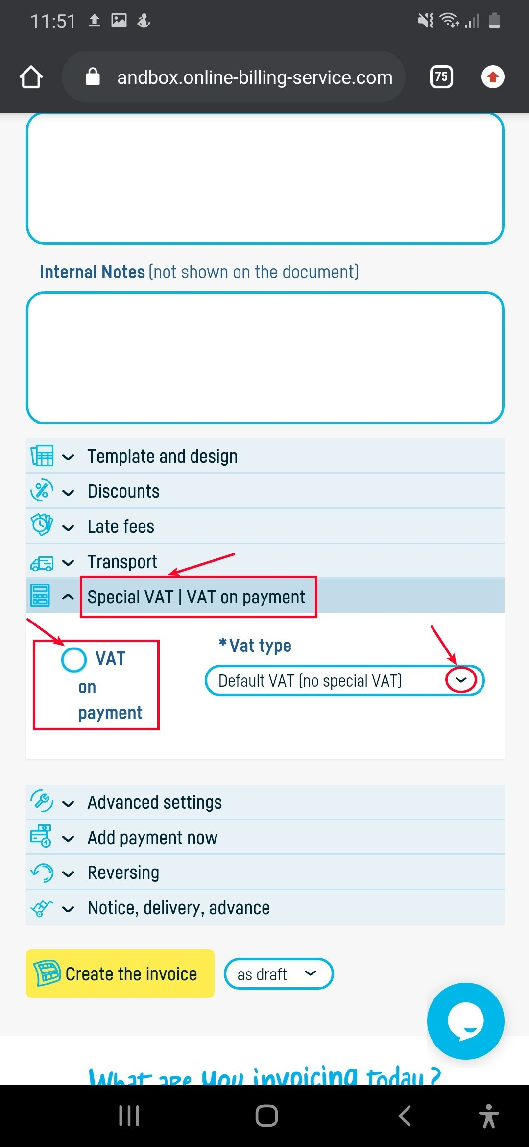 How do I add a special VAT invoice? - step 1