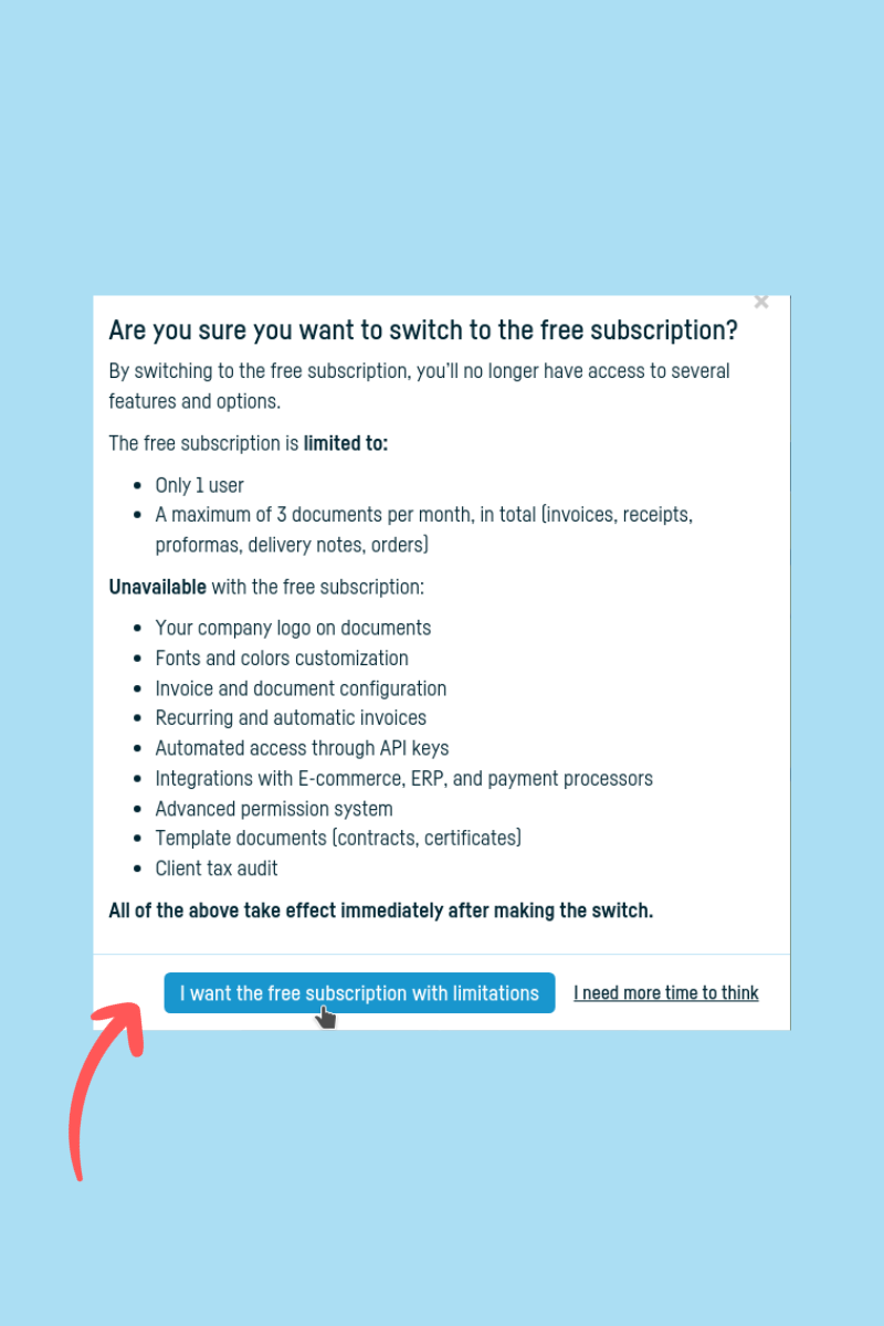 How do I switch to a free subscription? - step 4