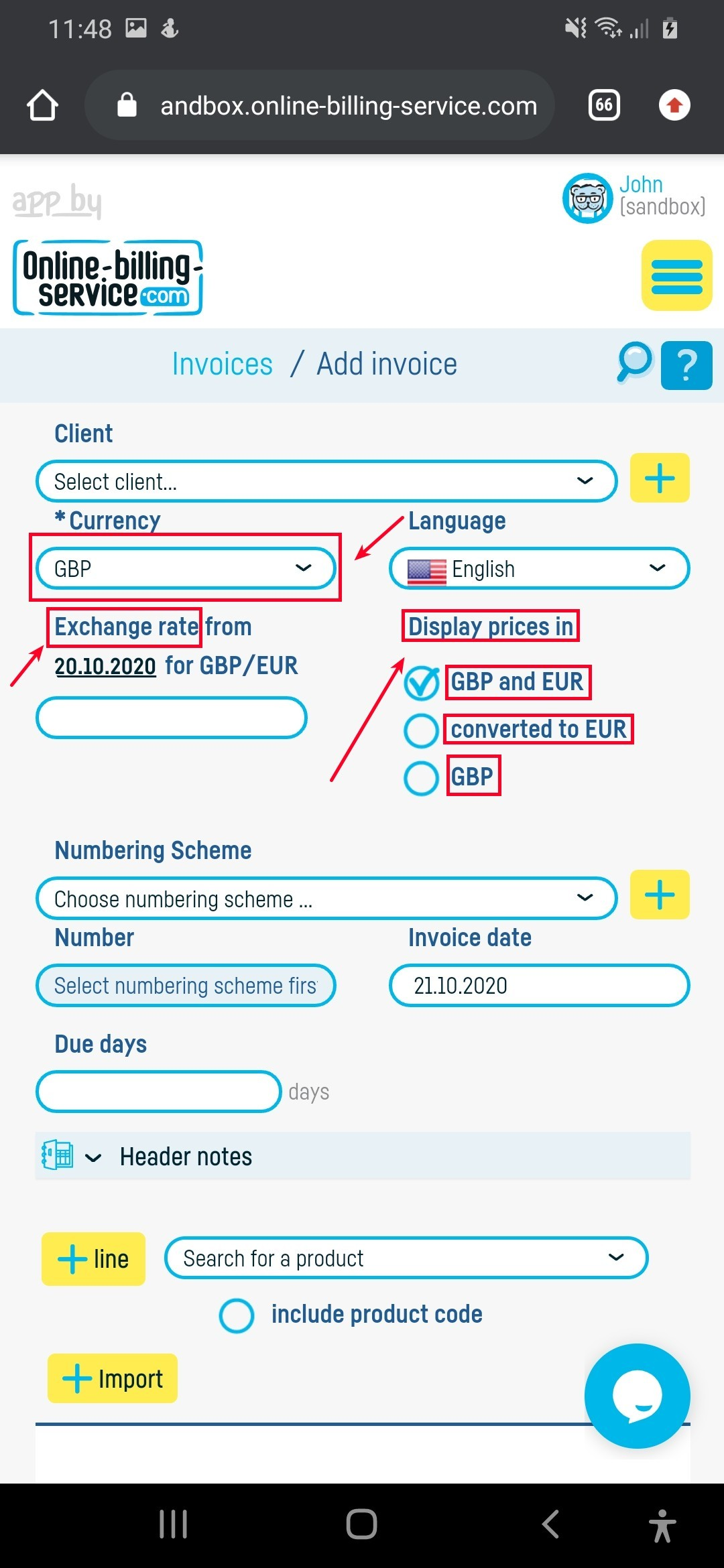 How do I add an invoice in foreign currency? - step 2