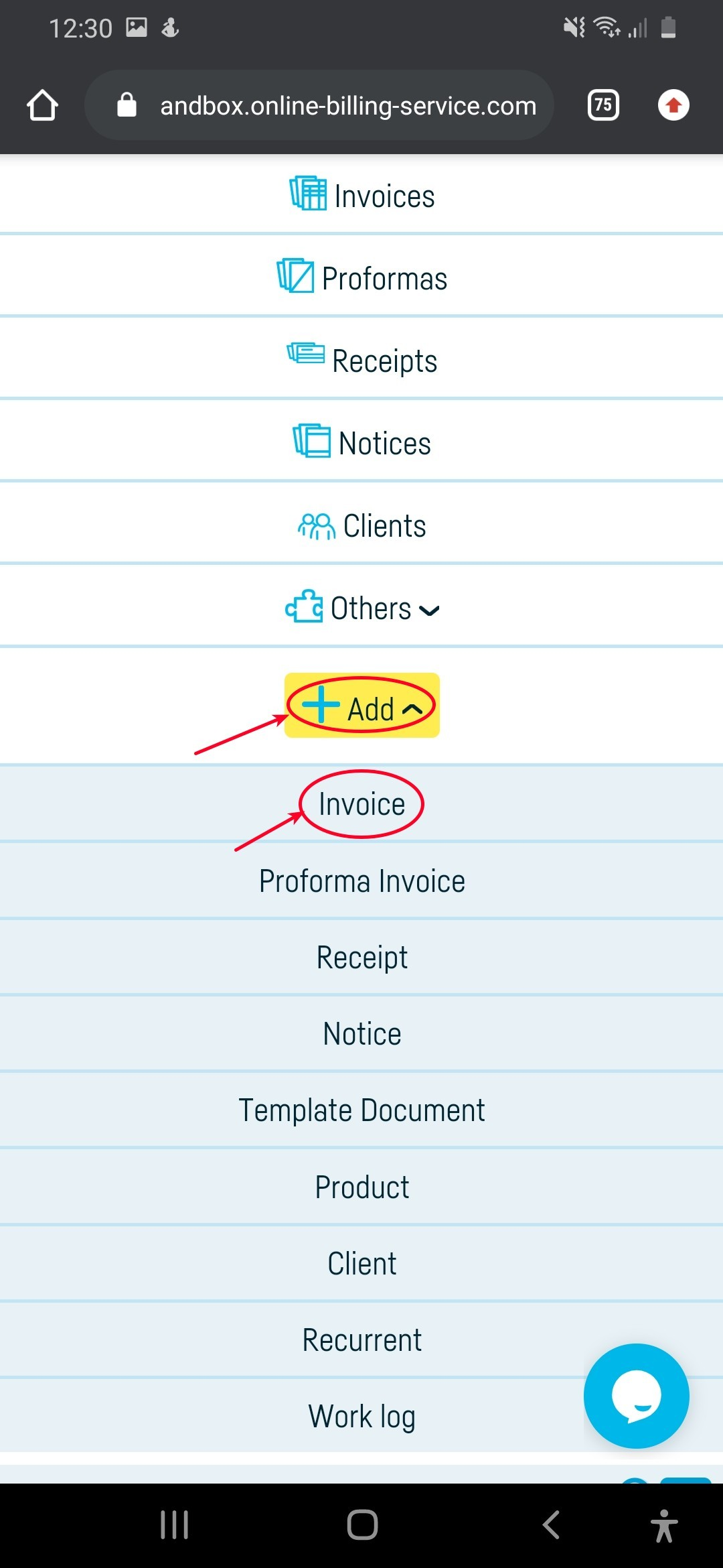 How do I add an invoice? - step 1