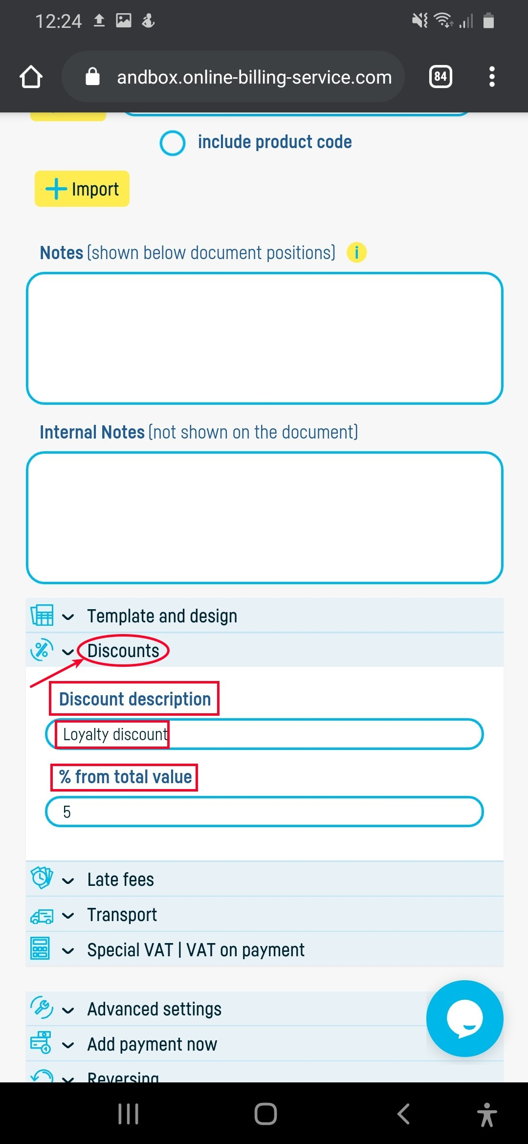 How can I enter discounts on the invoices? - step 1