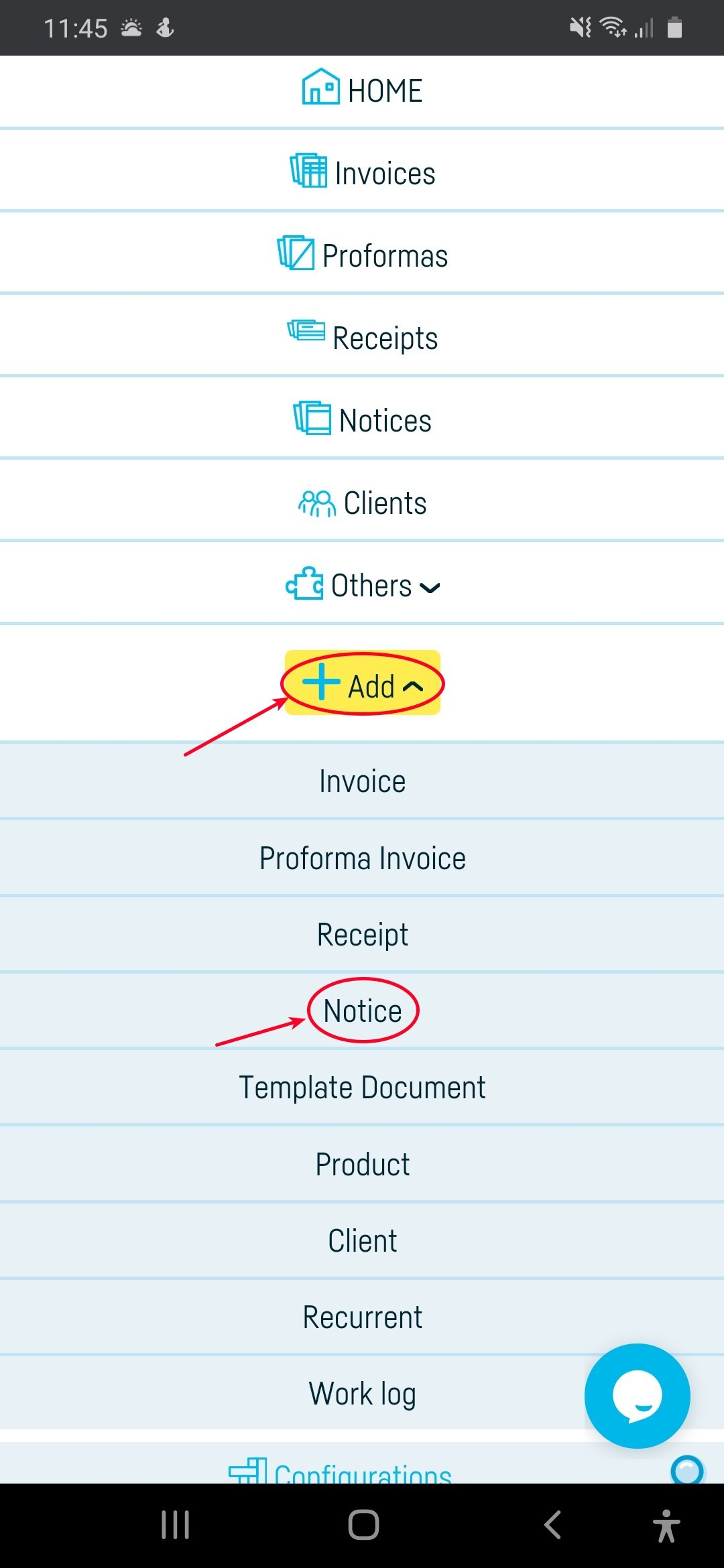 How do I generate an invoice from a notice? - step 1