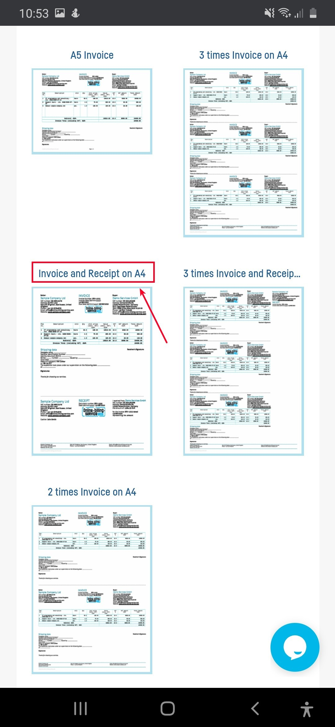 Invoice and receipt on the same sheet? - step 2