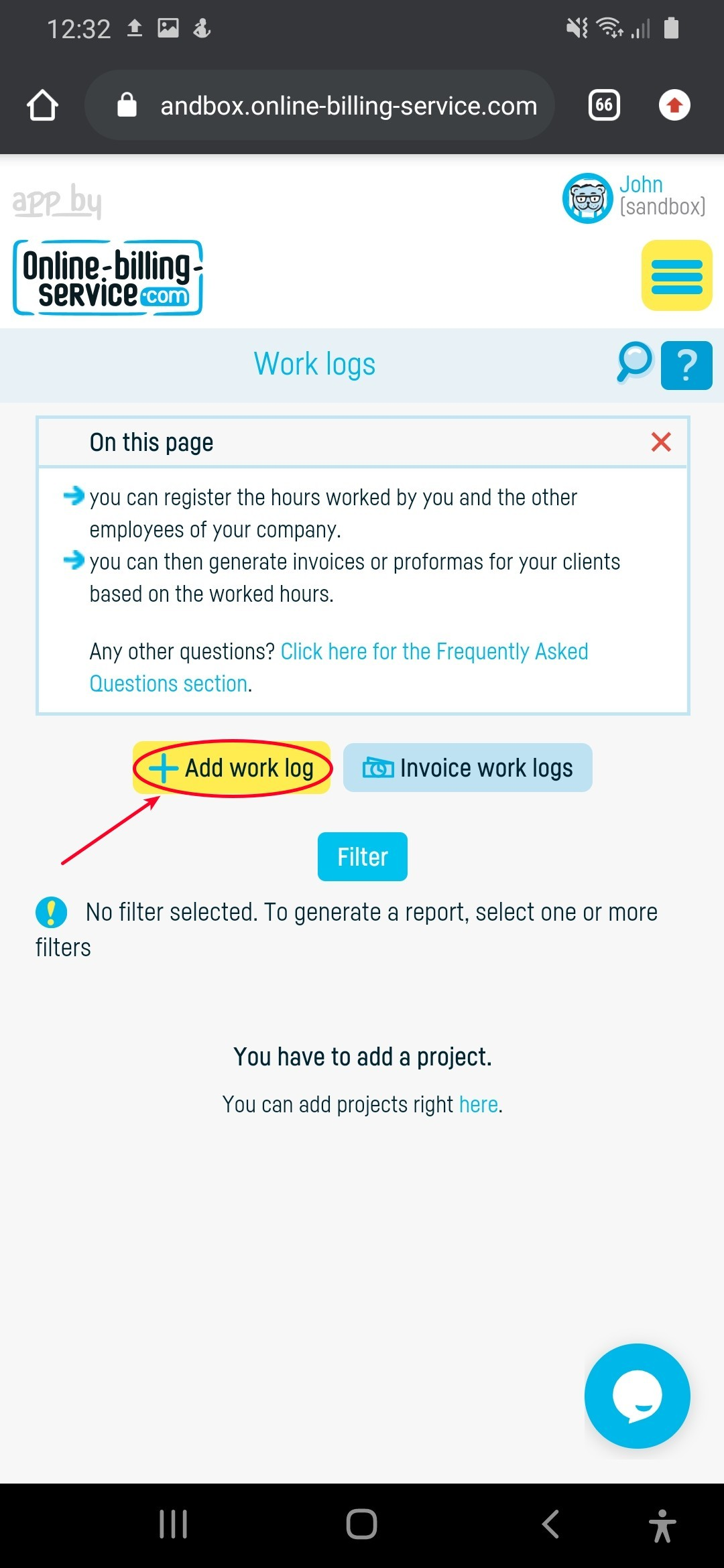 Work log adding instructions - step 1