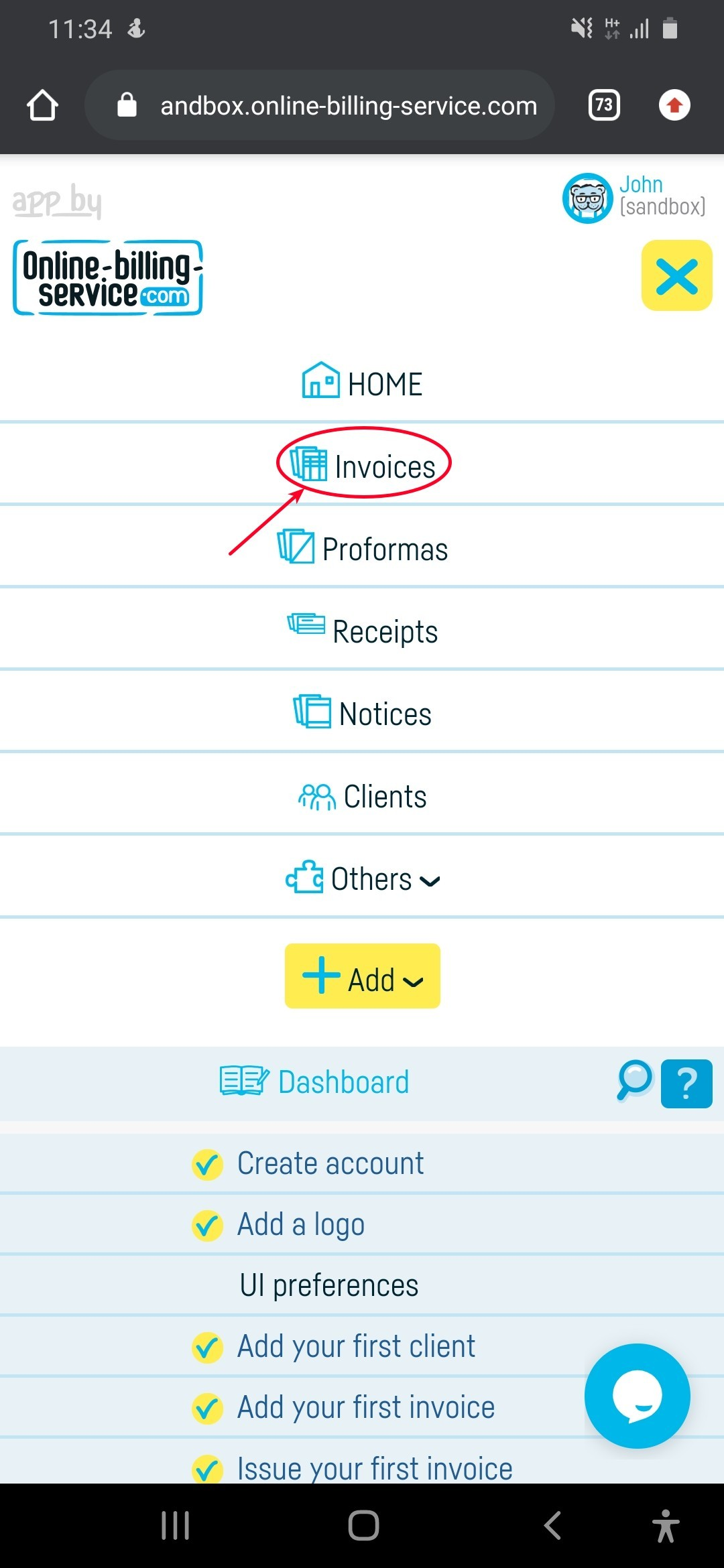 How do I export a group of invoices to SAGA? - step 1