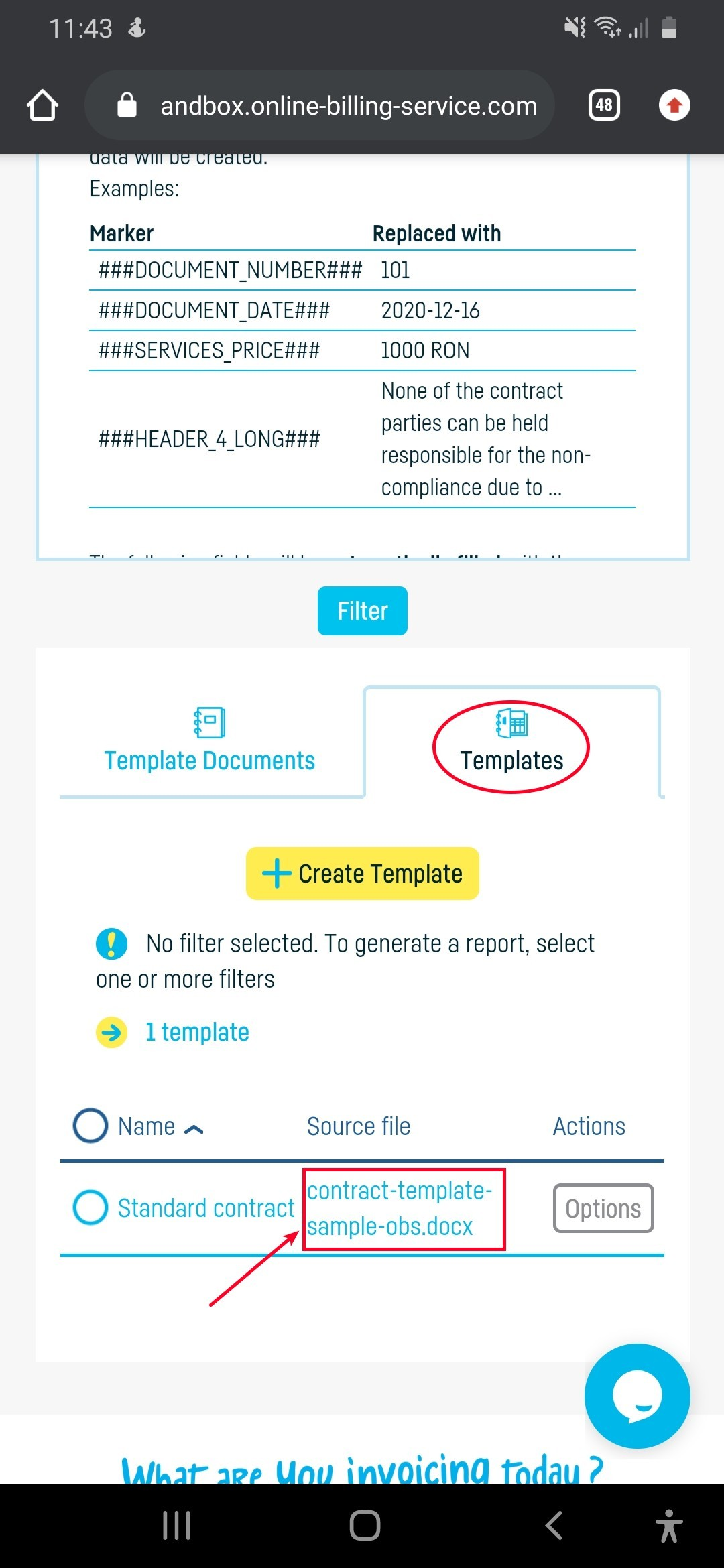 Generate a document from a standard document template - step 2