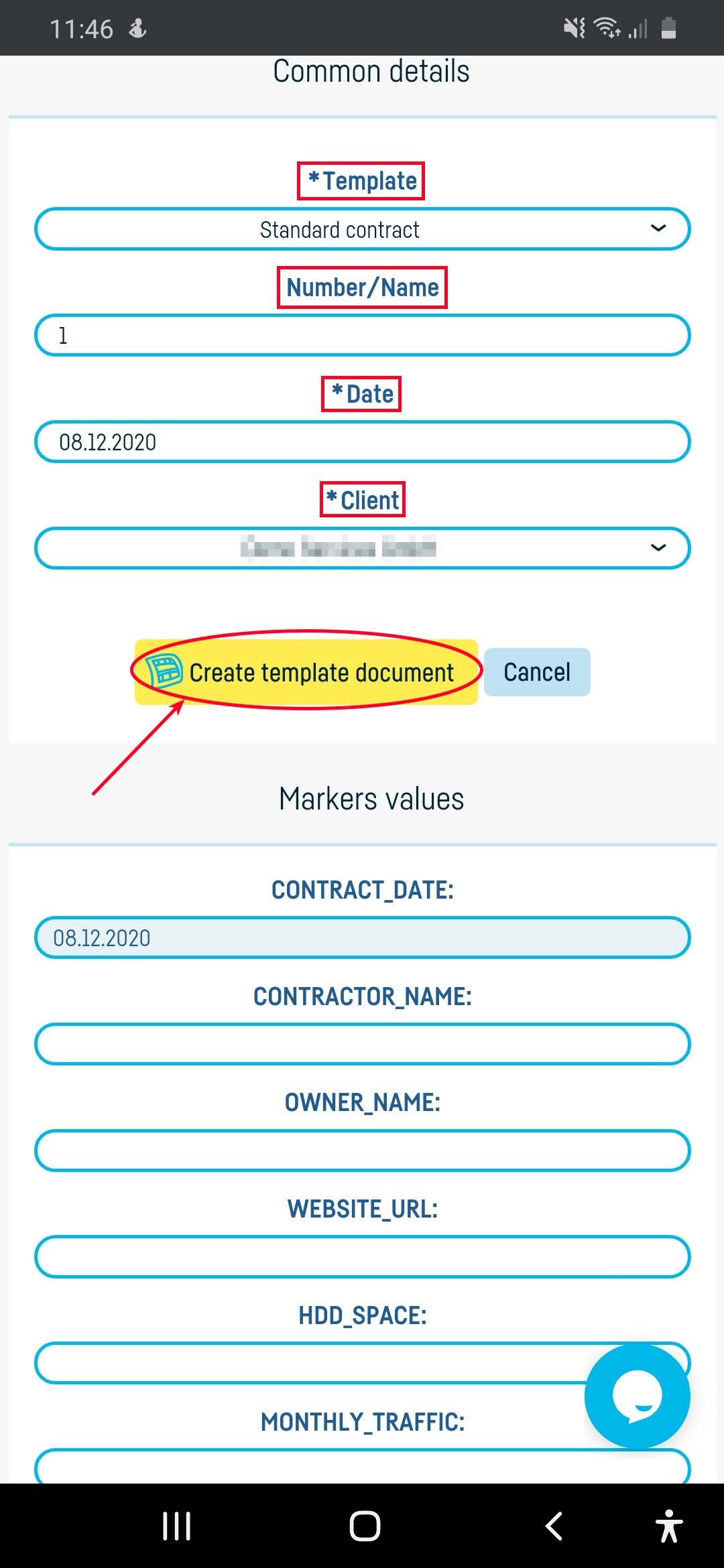 Generate a document from a standard document template - step 4
