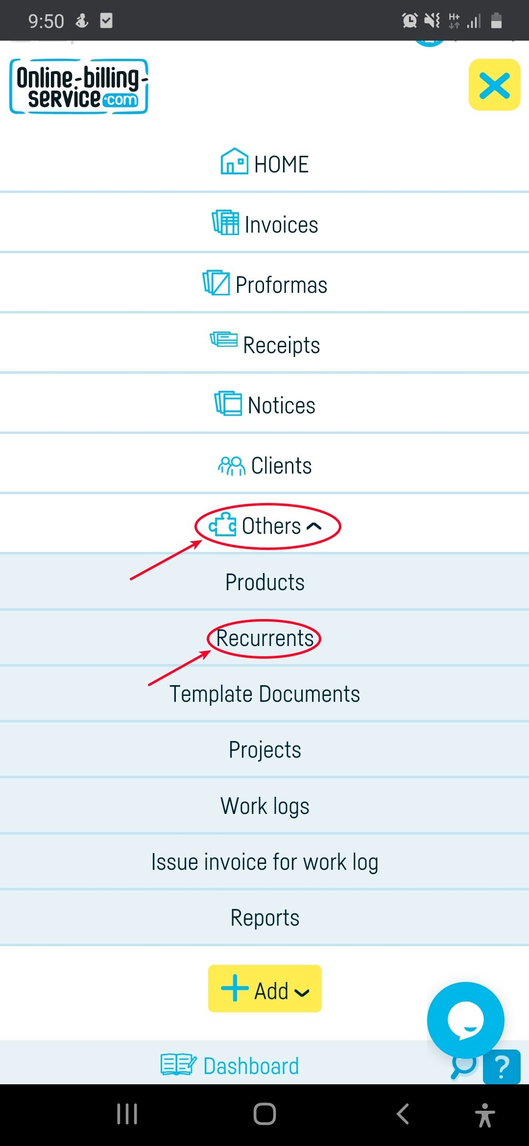 How do I define an invoice for a recurrent? - step 1