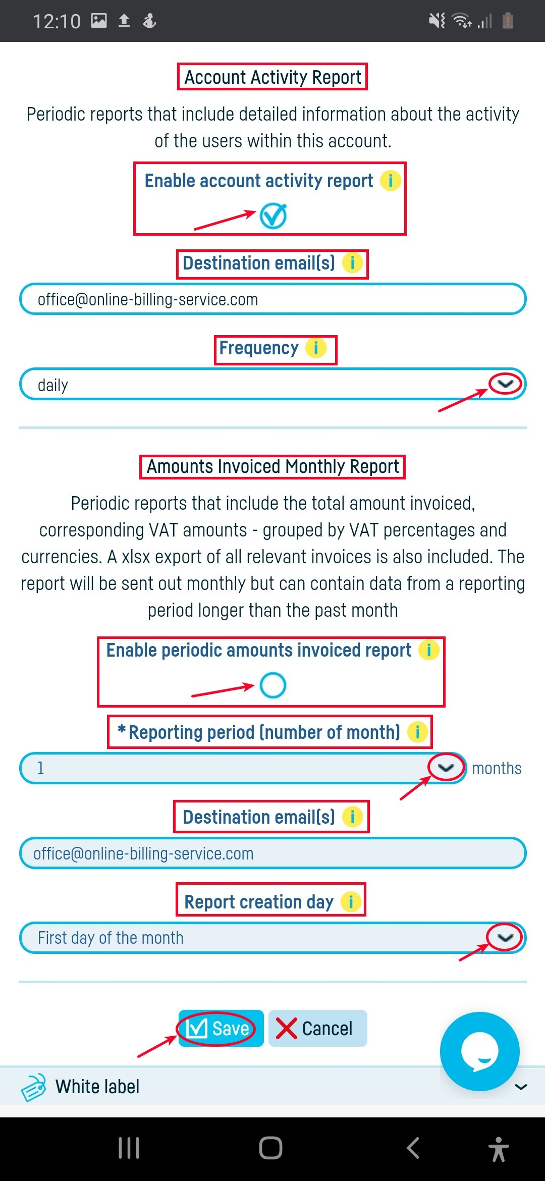 Account activity reports and total invoiced report - step 3