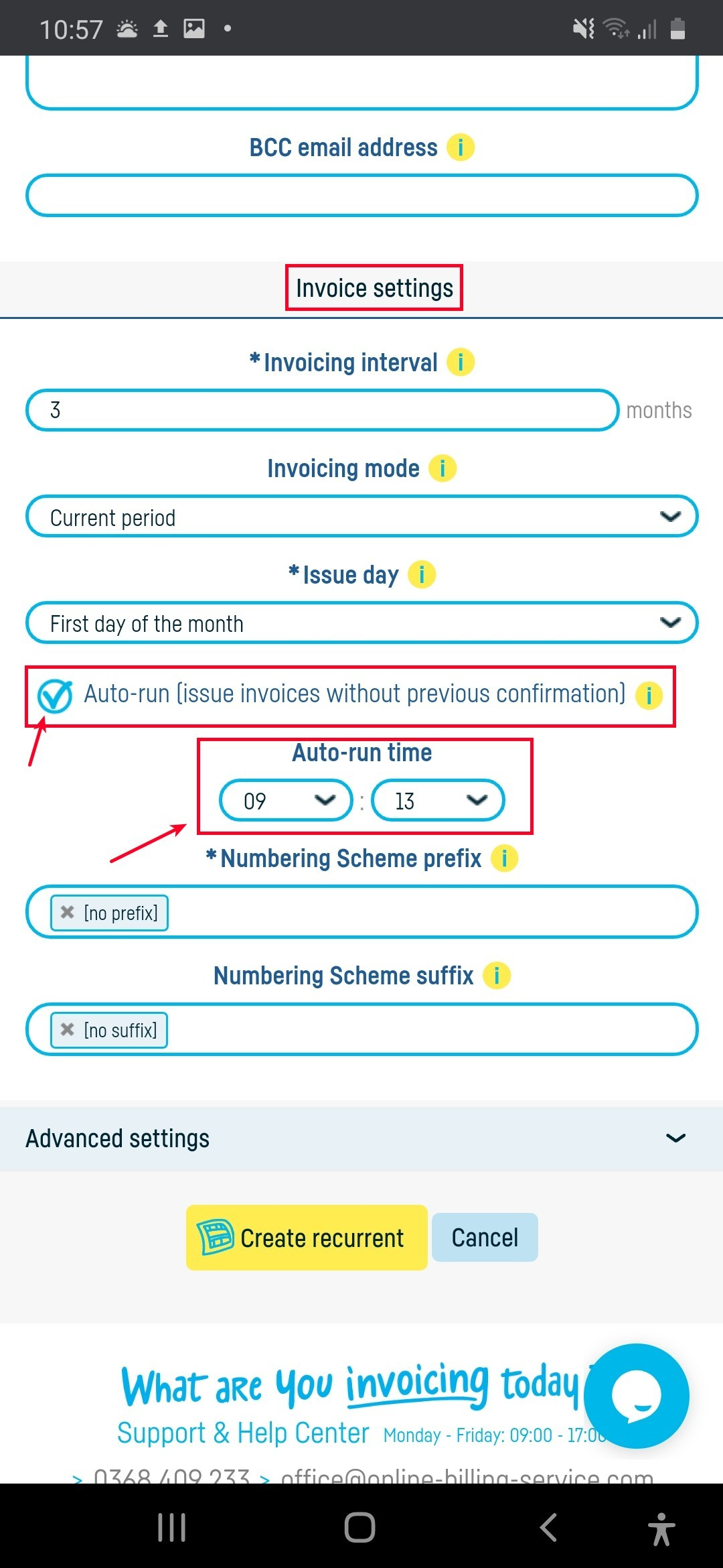 Recurrents that automatically issue invoices - step 2