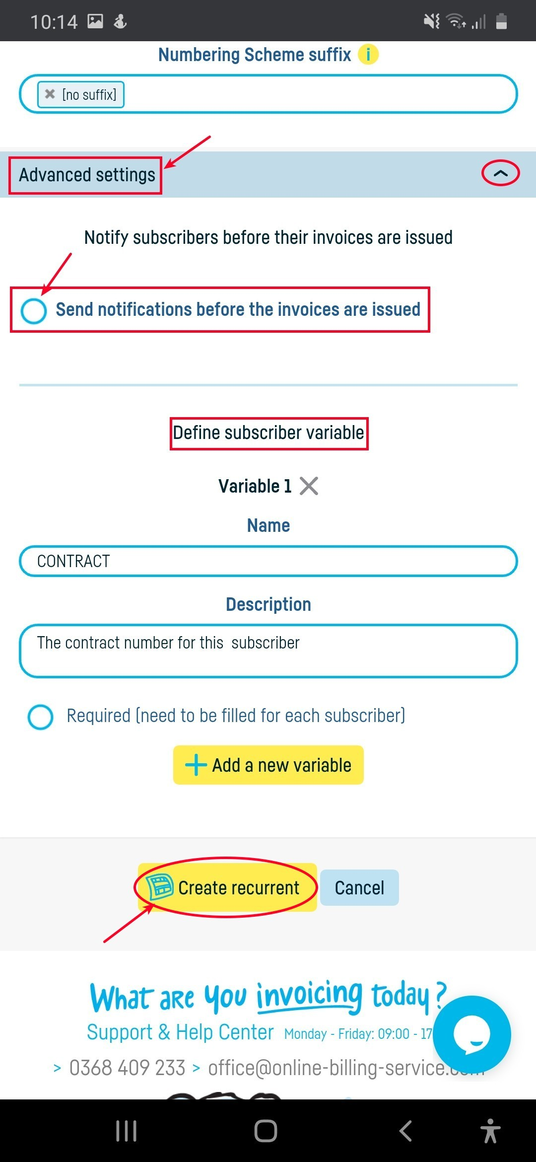 Notify subscribers before their invoices are issued - step 1