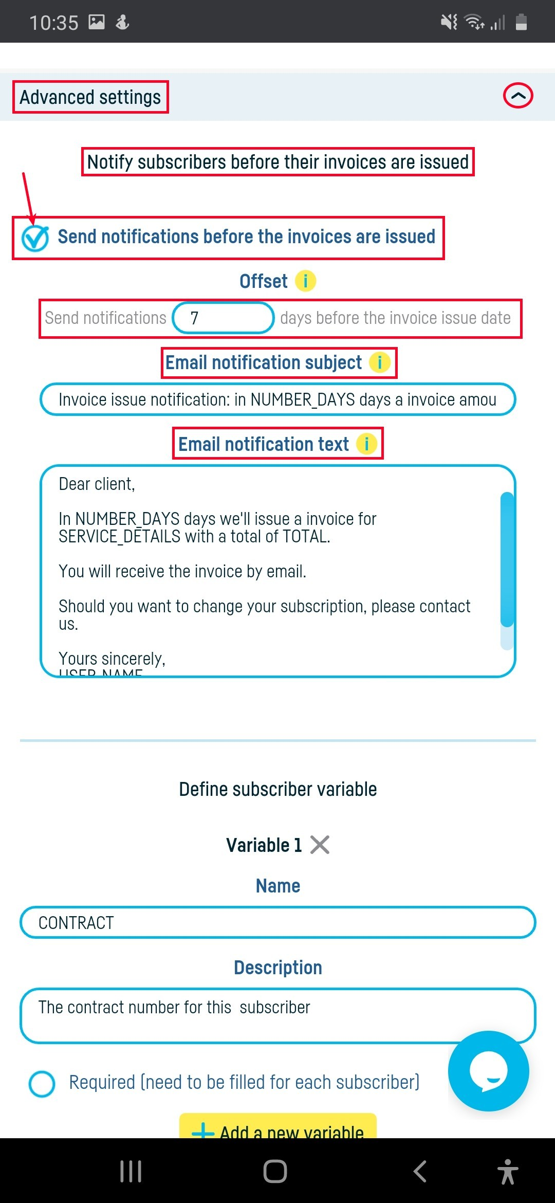Notify subscribers before their invoices are issued - step 2